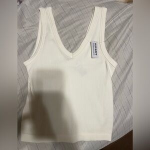 Old Navy Women's Cream/White Ribbed Tank Top